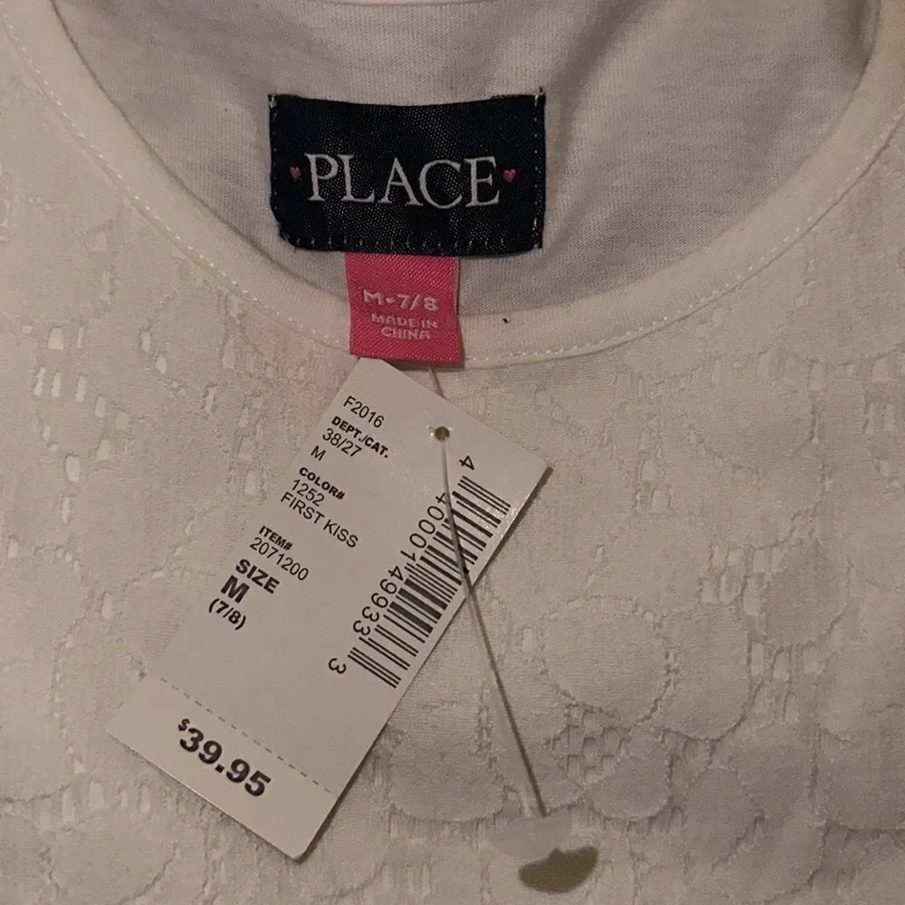 NWT Children’s Place white and pink dress. Size 7-8.